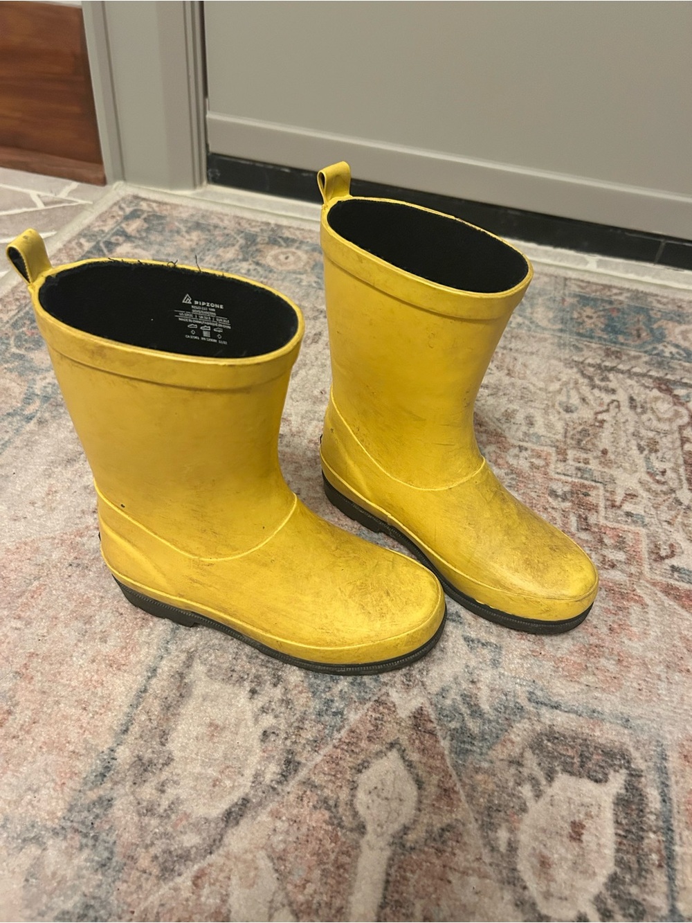 Kids Yellow Waterproof Rain Boots with Easy Pull Tab